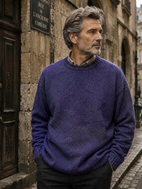 Vintage LANVIN PARIS Sports Purple Black Wool Oversize 90s Lux Sweater Size L